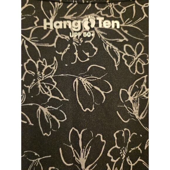 HANG TEN UPF 50+ Stretchy Floral SWIM TEE-RASH GUARD w/Pocket - Med, Black Gray - Picture 5 of 6
